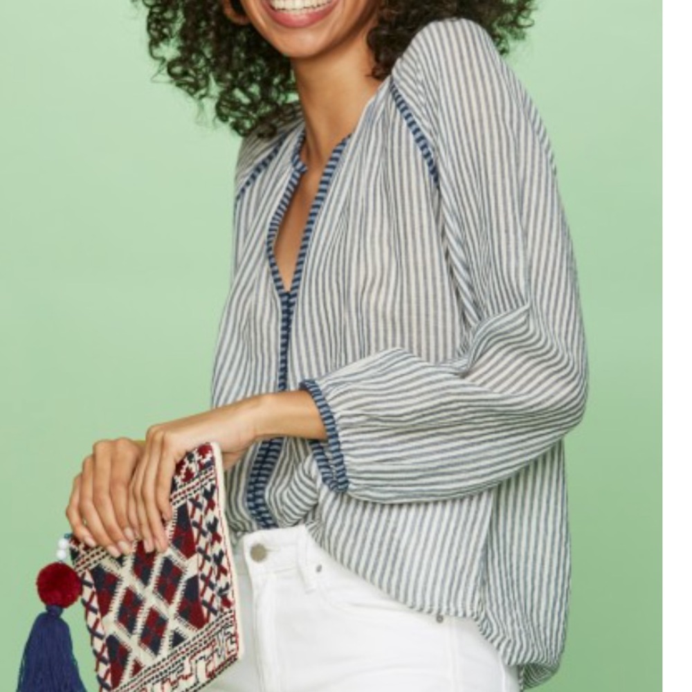 Roberta Roller Rabbit Yarn Dye Stripe Lucy Top in Blue/Chambray (L)